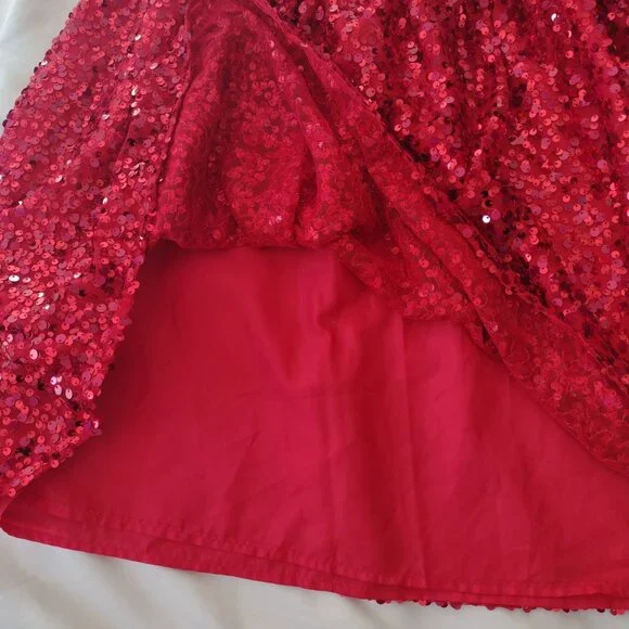 Cat & Jack Girls Red Sequin Dress XL 14 Puff Sleeve Fit n Flare - Picture 6 of 11